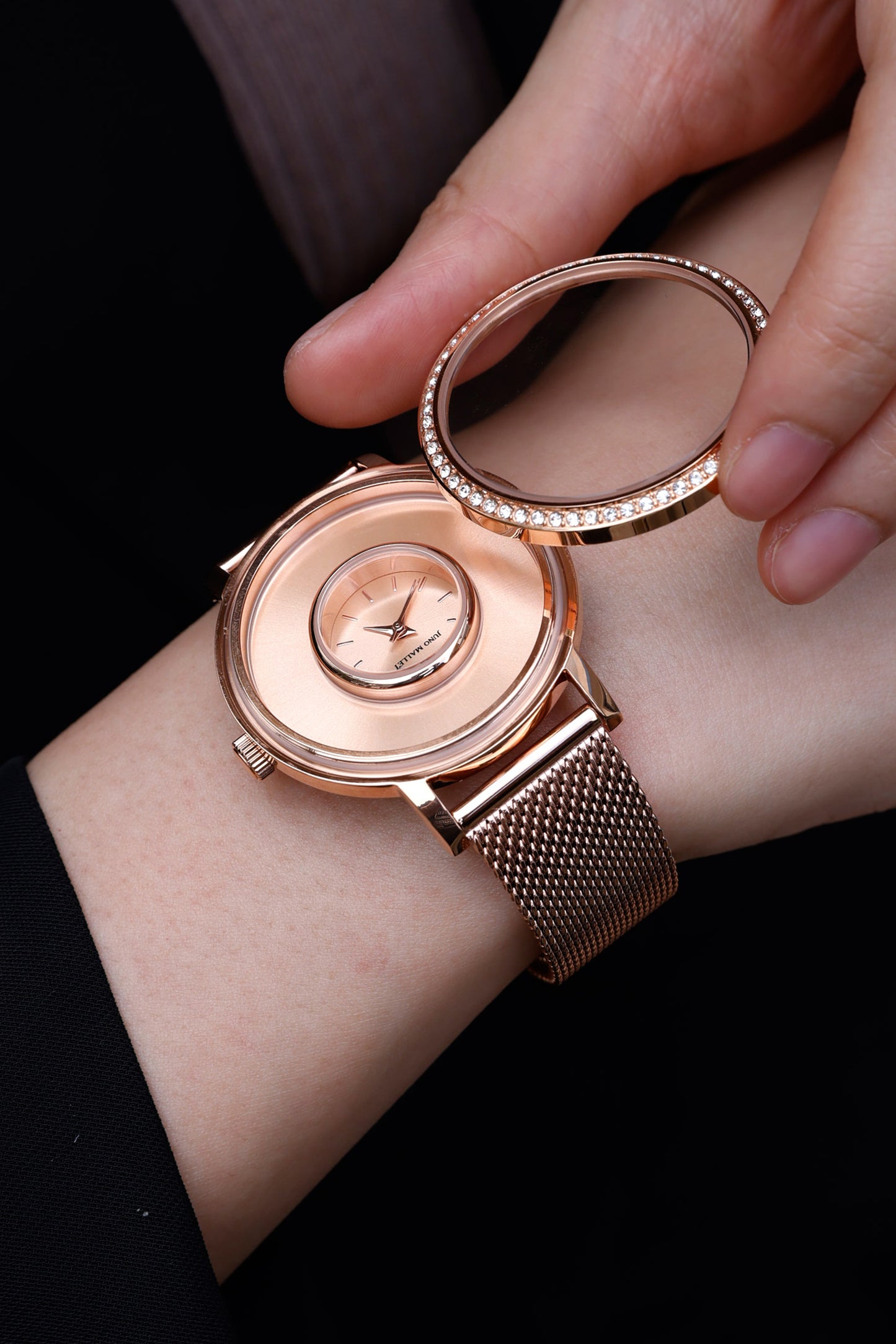 Crystal Lively Locket Watch | Rose Gold Minimalist Watch with Floating Charms | Girl Dream