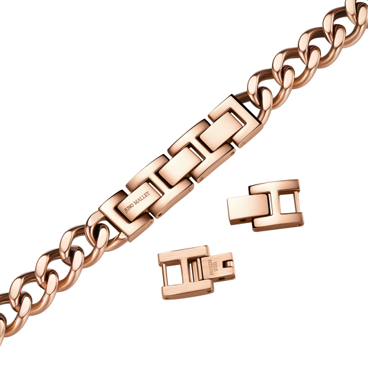 Rose Gold Chain Link Stainless Steel Watch Band + 4 Clasps , 200mm Length 13mm Width Compatible with JUNO MALLET 30mm Watch