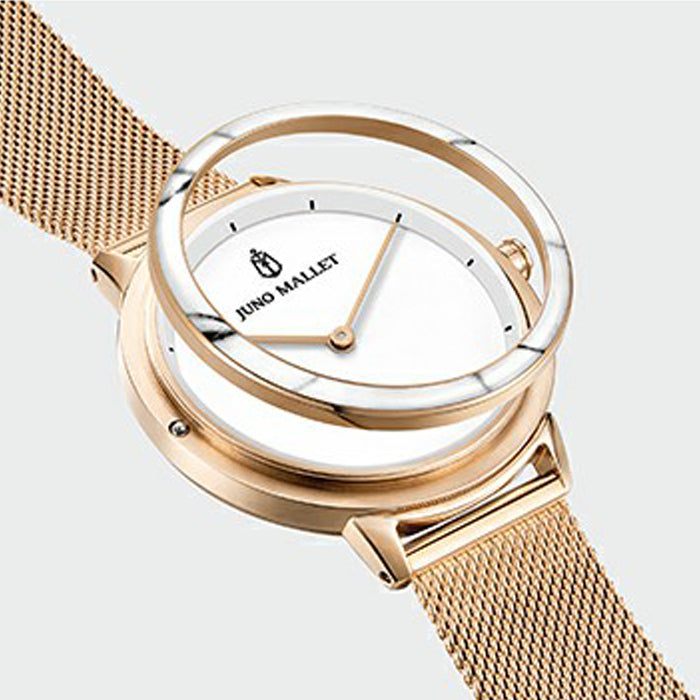 ZAHHADID Women 36mm Gold Tone Minimalist Bracelet Watch with Changeable Bezels