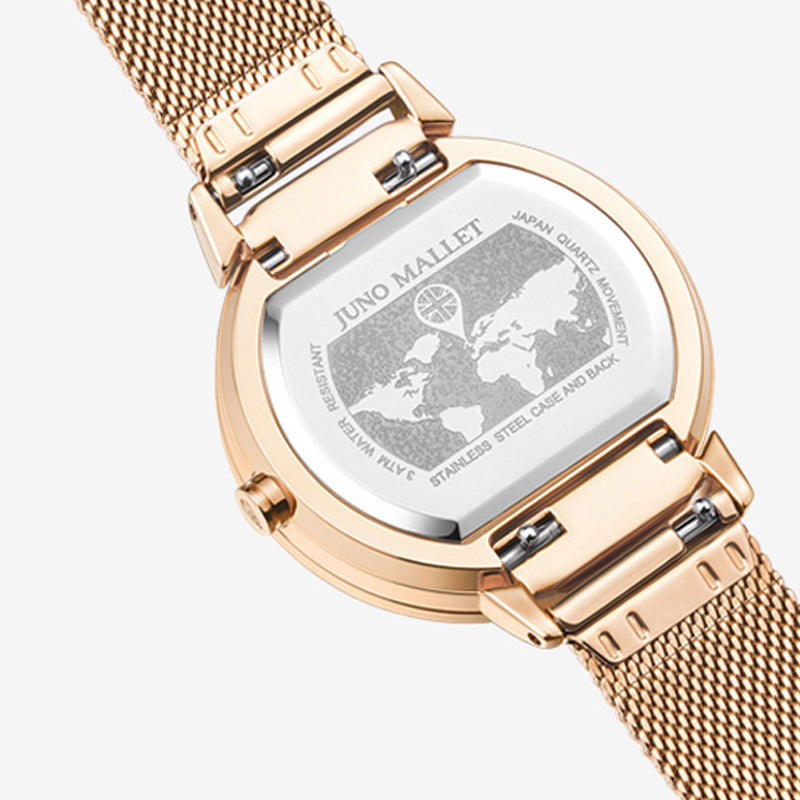 MULLER VAN Women 36mm Gold Tone Minimalist Bracelet Watch with Changeable Bezels