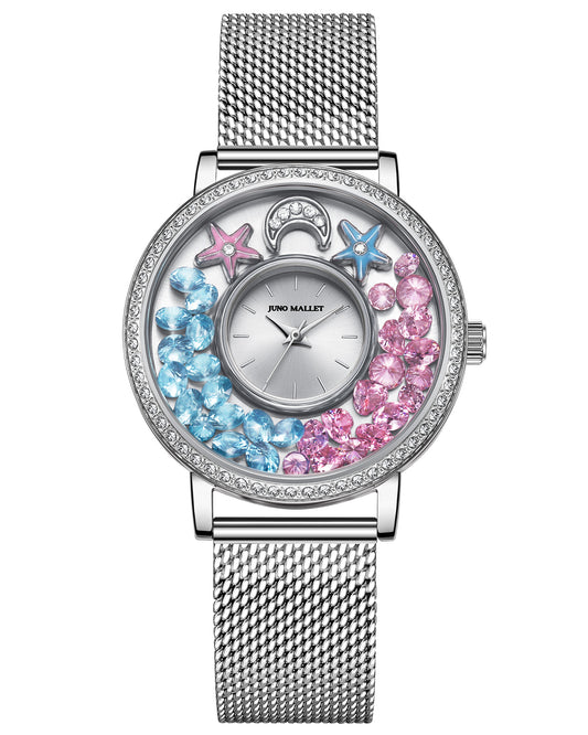 水晶活潑小盒手錶|銀色極簡主義手錶與 DIY 魅力 |浮星